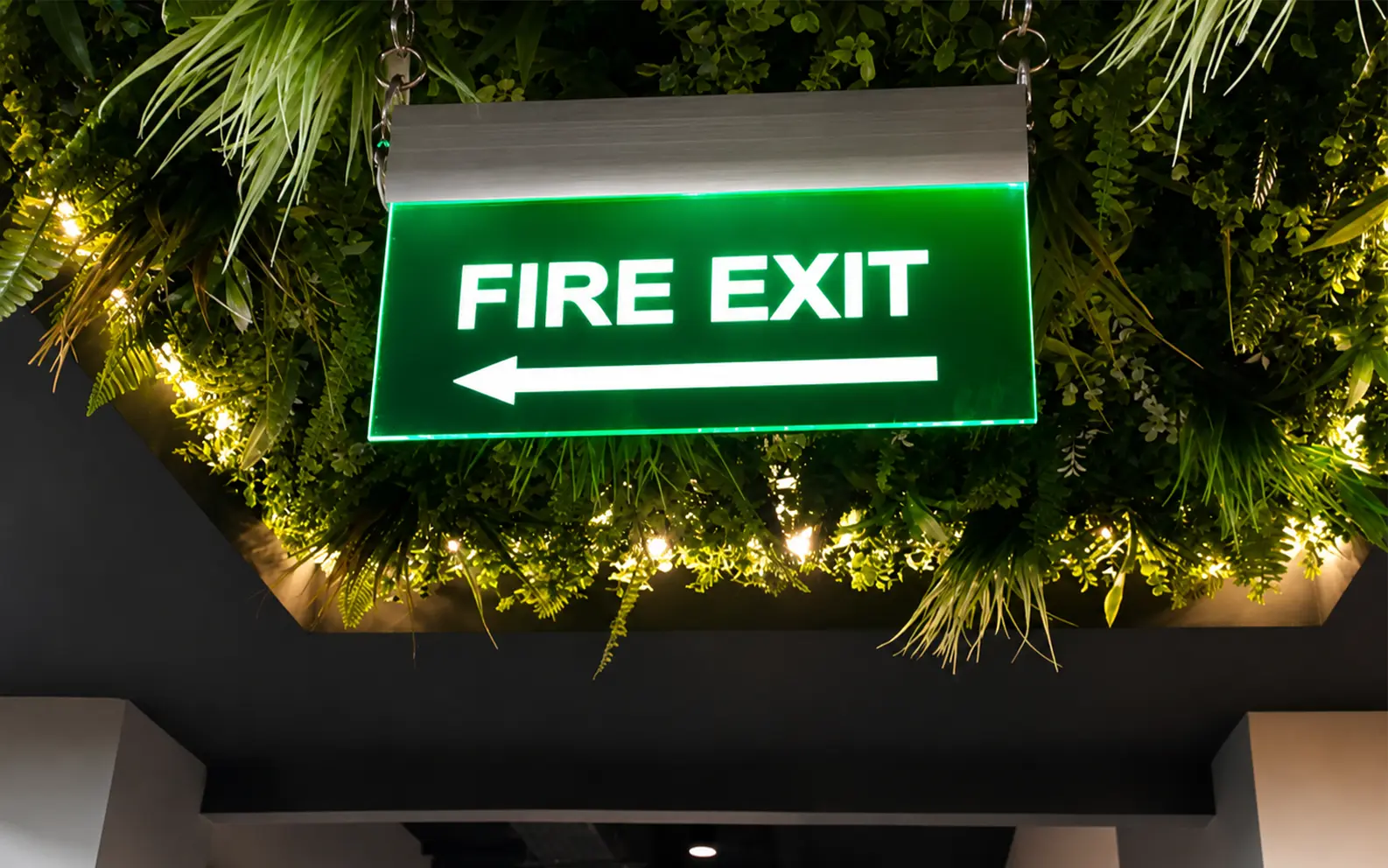 Safety & Utility Signage — Illuminated Fire Exit — Commercial Interior, Mumbai