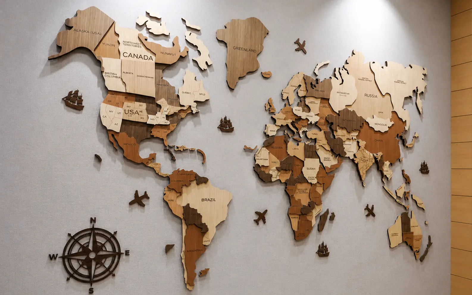 Wall Graphics — Wooden World Map Wall, Mumbai