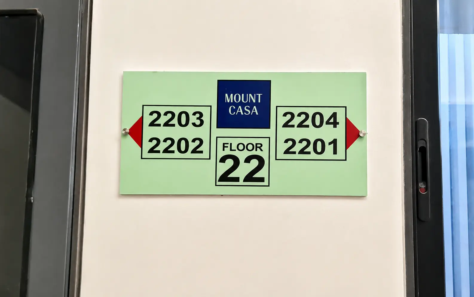 Safety & Utility Signage — Mount Casa — Floor 22 Unit Numbers, Mumbai